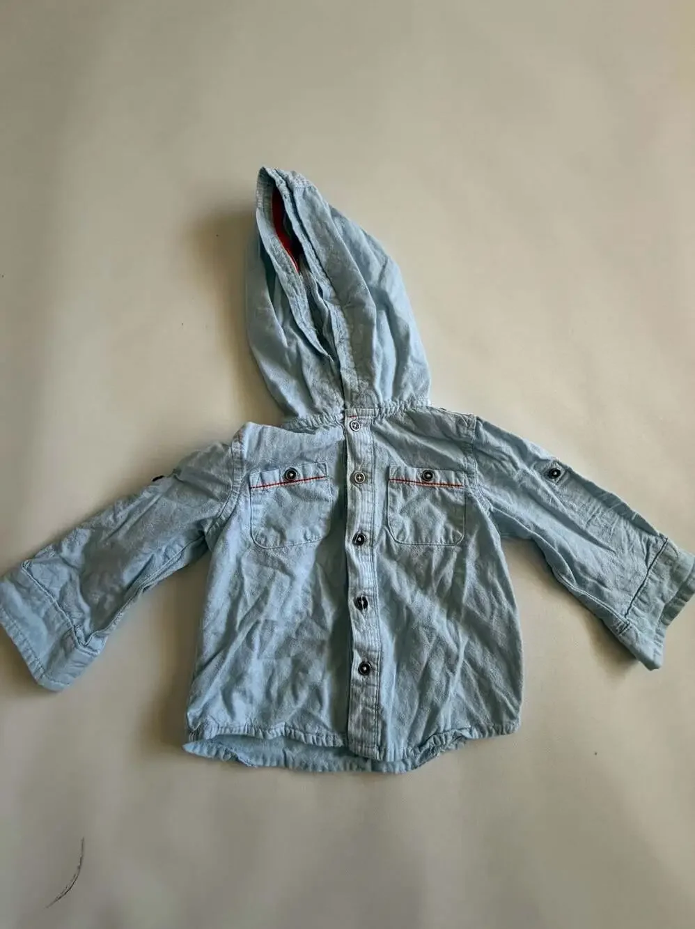 Gymboree Hoodie Shirt Baby 12M Light Blue Chambray Button Up